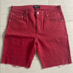 Forever 21 Red Jean Shorts Frayed Hem